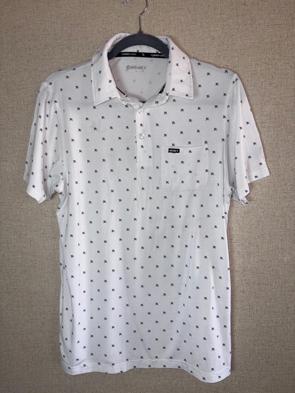Hooey Cowboy Golf Mens Logo Print Polo Sz S White Western Bamboo Viscose Rancher